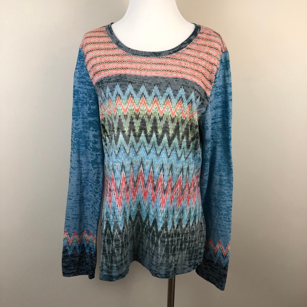prAna Lottie Top Blue and Orange Long Sleeve Top